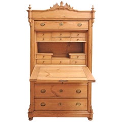 19th Century German Louis Philippe Pine Secretary with Fall Front 