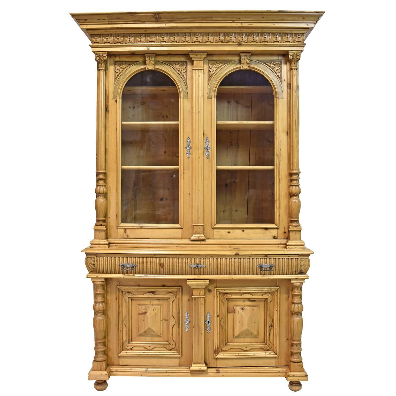 Large Pine Belle Époque Bookcase or Buffet from Bohemia, c. 1880