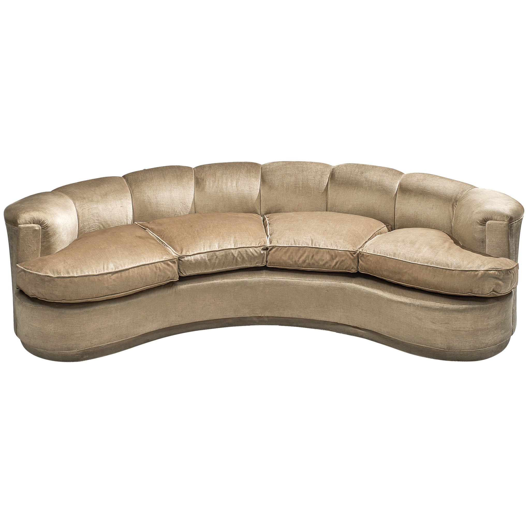 Segmented Curved Sofa in the Style of Desede in Imported Beige Velvet