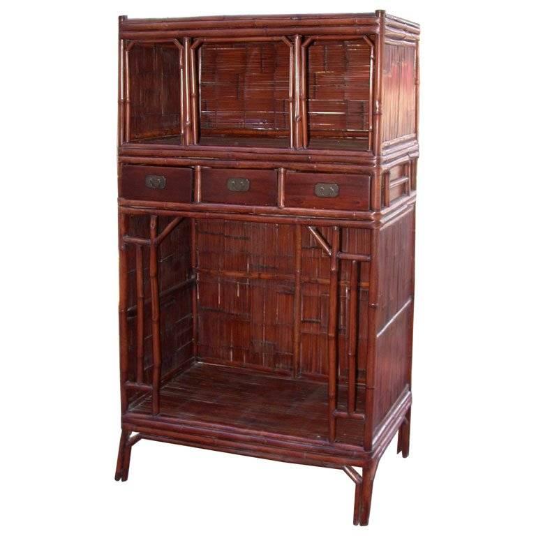 Late 19thC Q'ing Dynasty Jiangsu Slatted Bamboo Kitchen Cabinet   For Sale