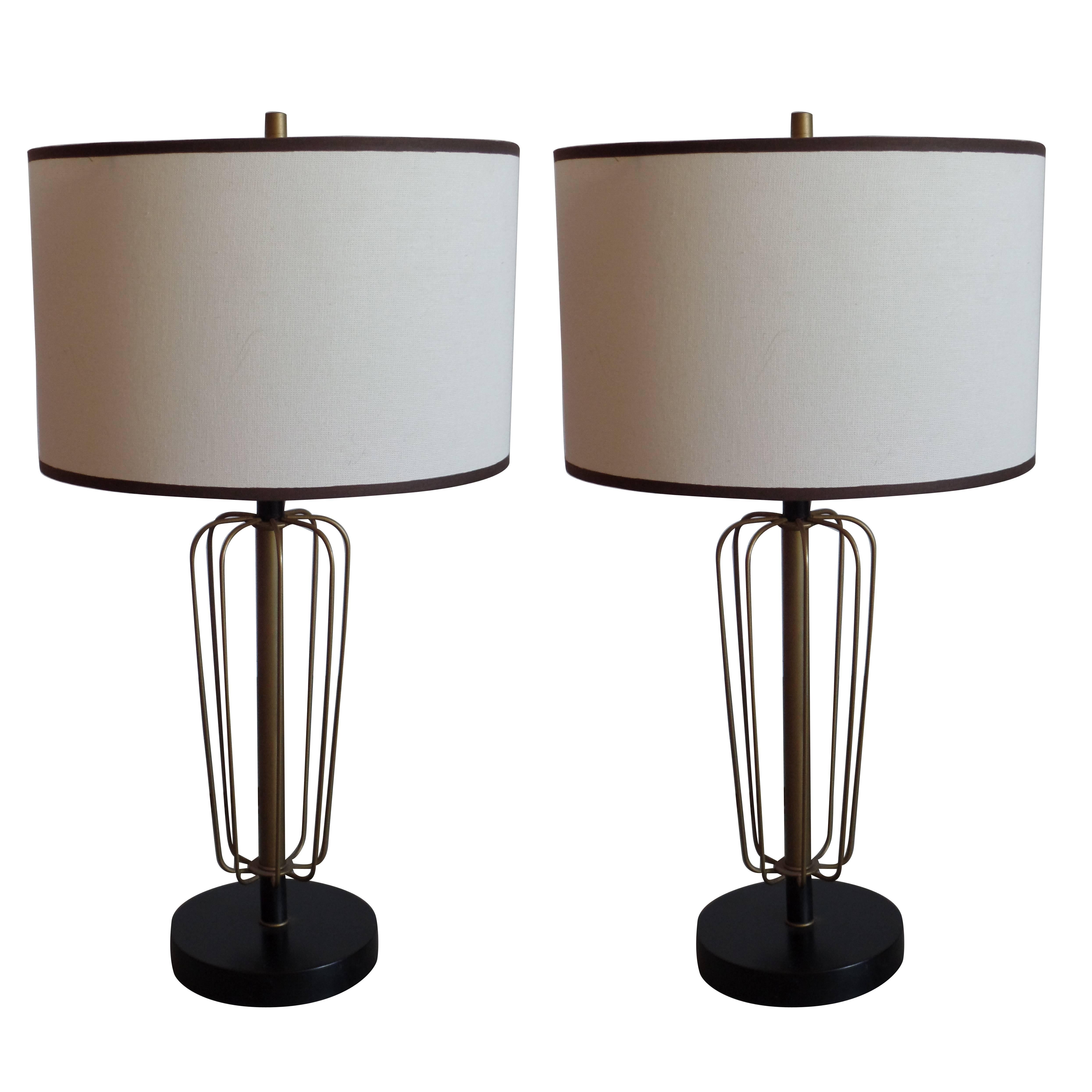 Pair of French Midcentury Wire Sphere Table Lamps For Sale