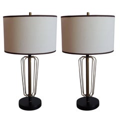 Pair of French Midcentury Wire Sphere Table Lamps