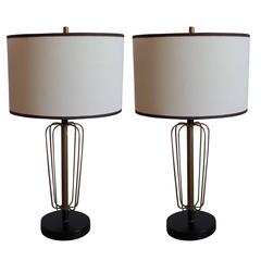 Pair of French Midcentury Wire Sphere Table Lamps 8