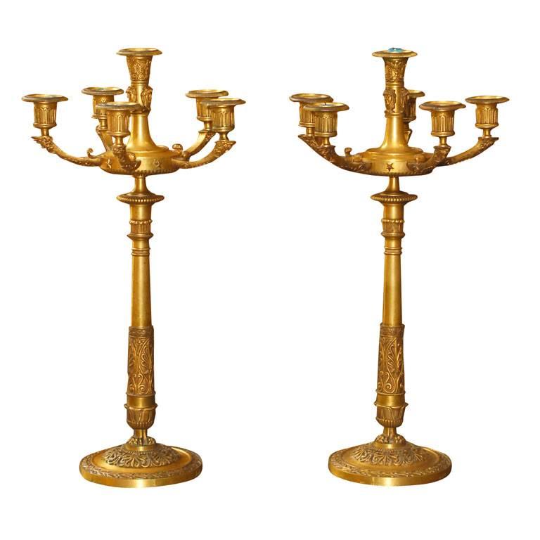 19th Century Bronze Empire Style Candelabra For Sale