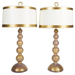 Pair of Barovier Heavy Gold and Lavender Mid-Century Murano Glass Lamps 3