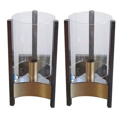 Pair of brass, chrome and glass Sciolari sconces, Italy, 1970s 3