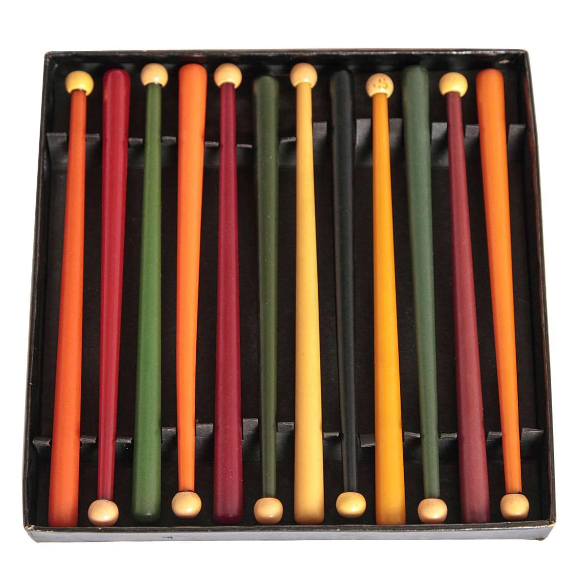 Original Art Deco Machine Age Catalin Cocktail Muddlers in Original Box