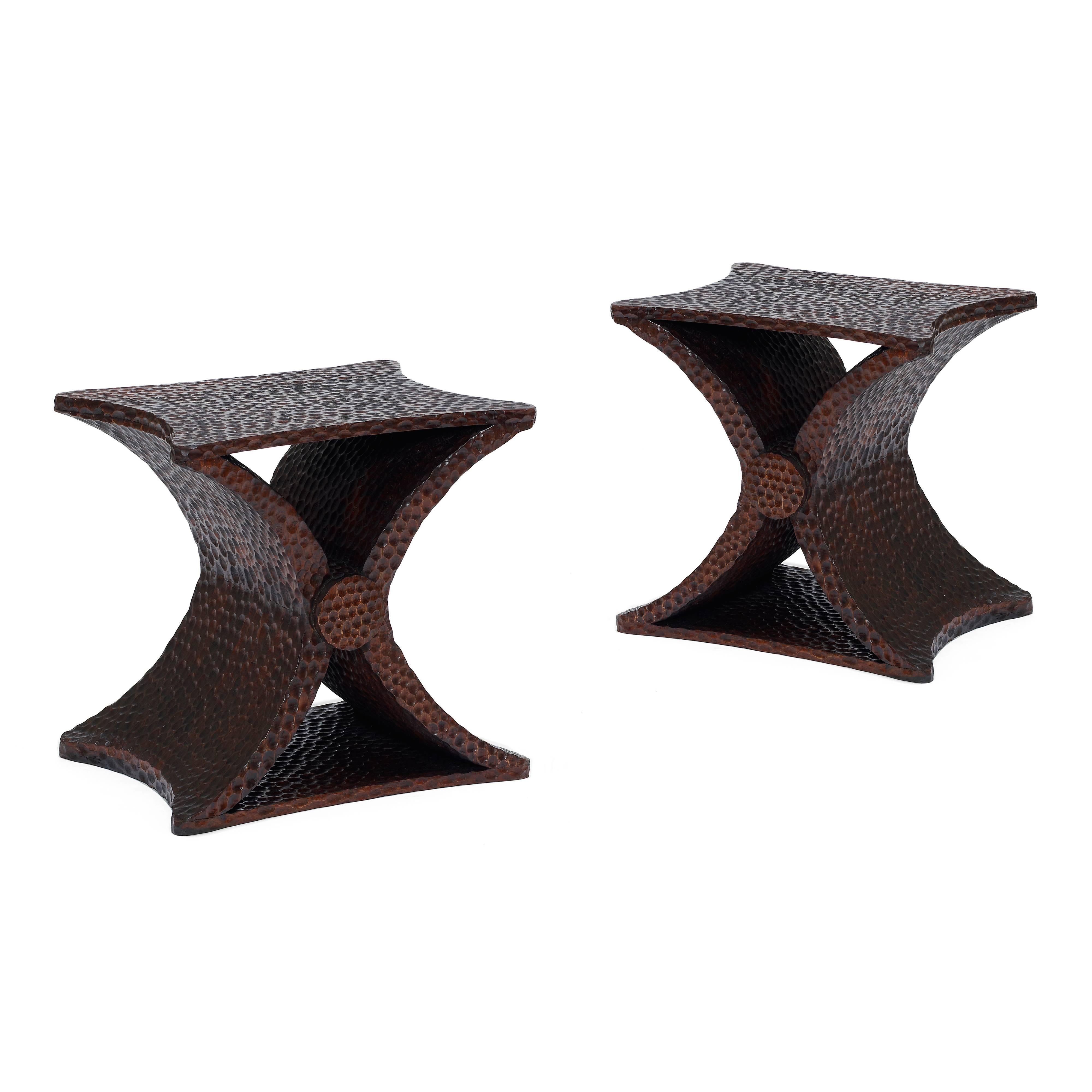 Pair of "Diabolo" Gouged Oak Occasional Table by Jean-Michel Frank For Sale