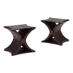 Pair of "Diabolo" Gouged Oak Occasional Table by Jean-Michel Frank