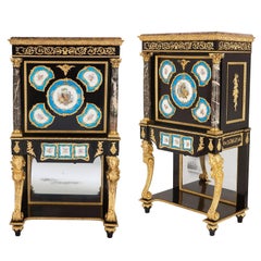 Pair of Victorian Ormolu, Marble and Porcelain Secretaires
