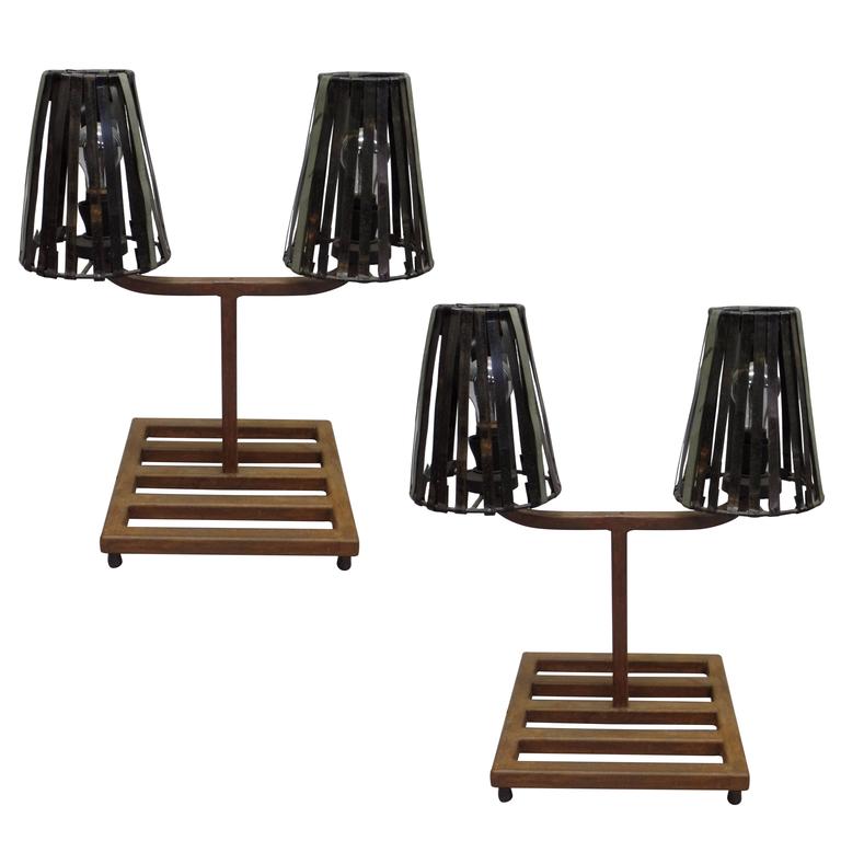 Unique Pair of French MidCentury Industrial Table Lamps in Style Jean
