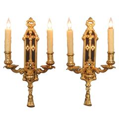 Pair of Mid 19th C English Gothic Bronze Doré and Patinated Sconces 6