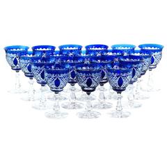 18 Val St. Lambert Cobalt Blue Water Goblets, Stemware