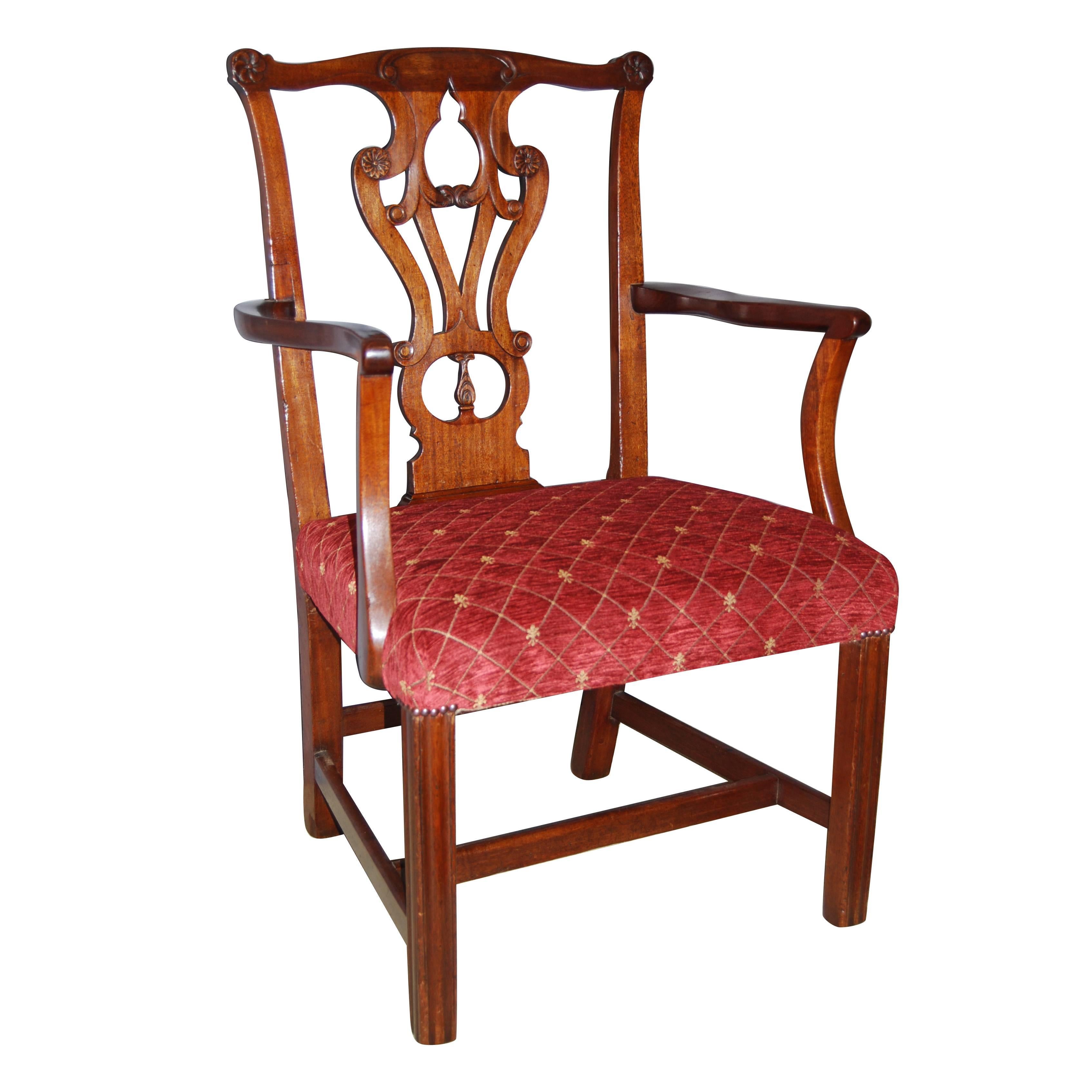 Chippendale Period Carved Mahogany Armchair For Sale