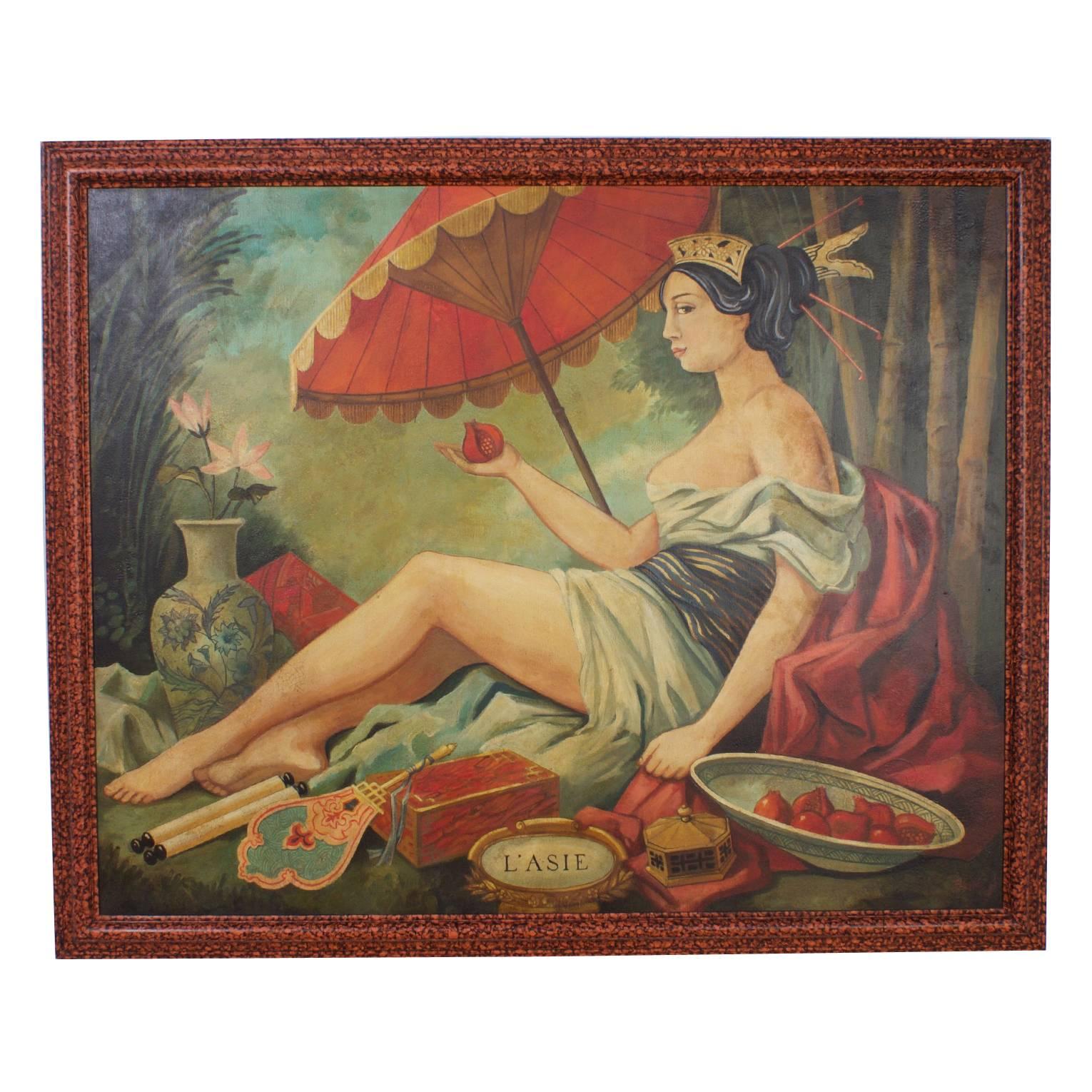 Large Oil on Canvas Painting Titled L'asie by William Skilling