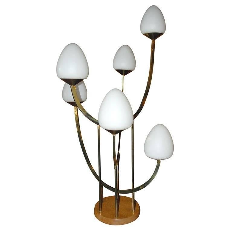 Grande lampe de table en laiton avec plusieurs globes dans le style de la Laurel Lamp Co.