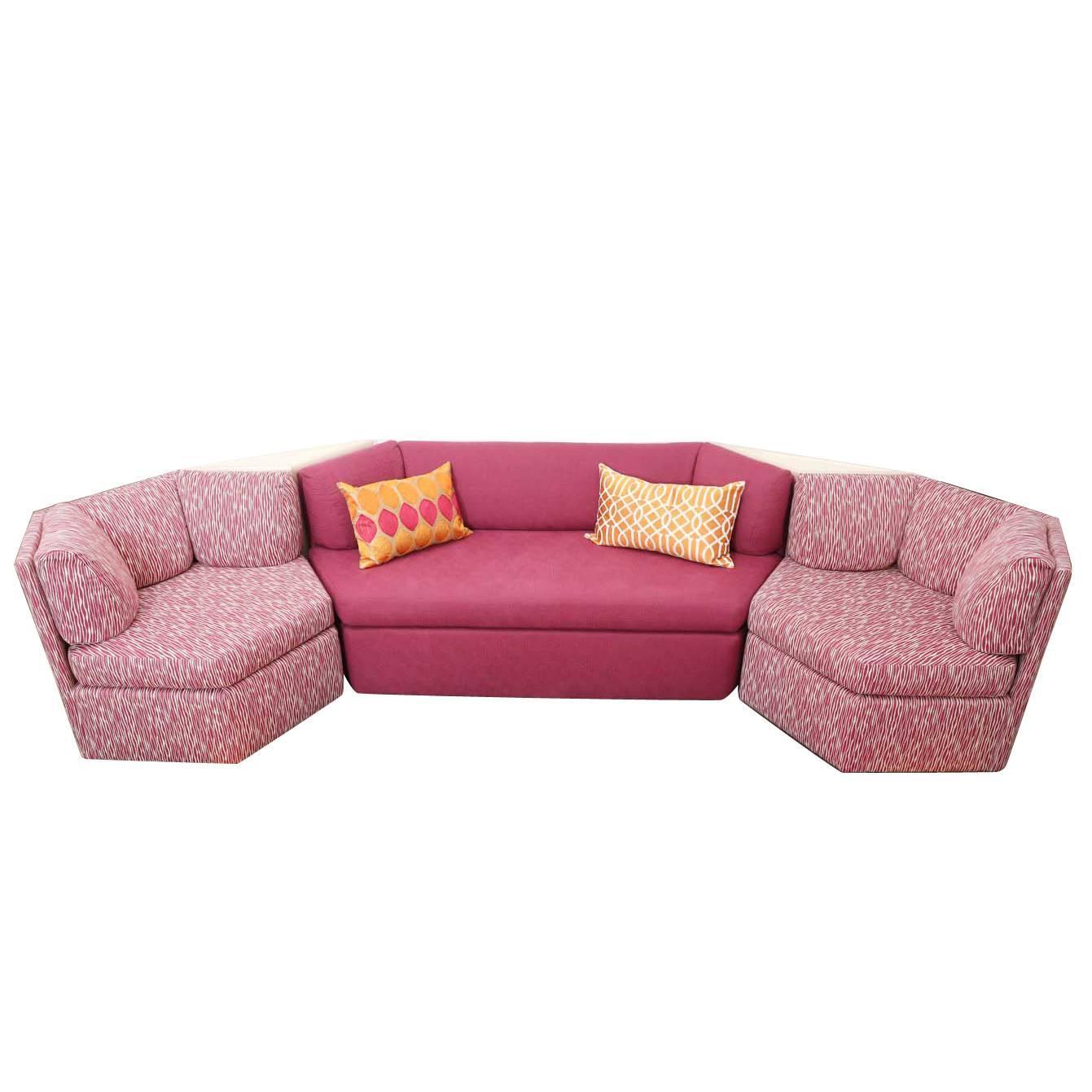 Newly Upholstered Thayer Coggin Geometric Modular Sofa and Tables For