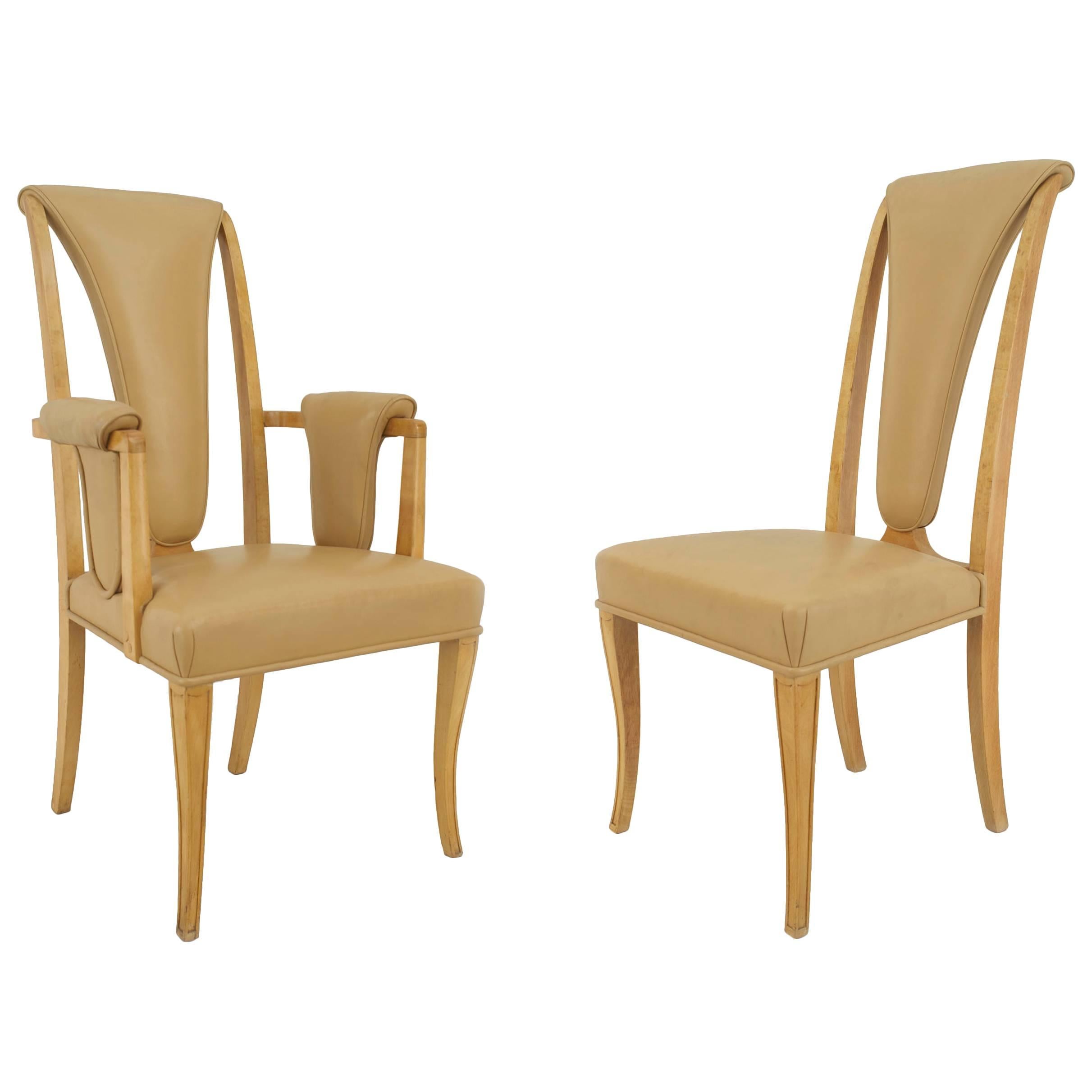 Set of 8 English Art Deco Leather Dining Chairs For Sale