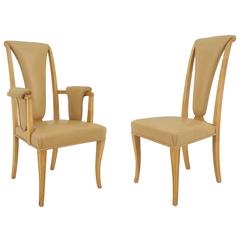 Set of Eight English Art Deco Maple High Back Dining Chairs by S. Hille & Co. 1