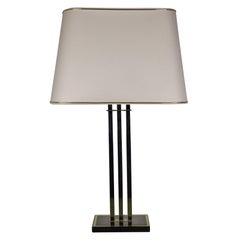French Modernist Three-Column Brass and Wood Table Lamp