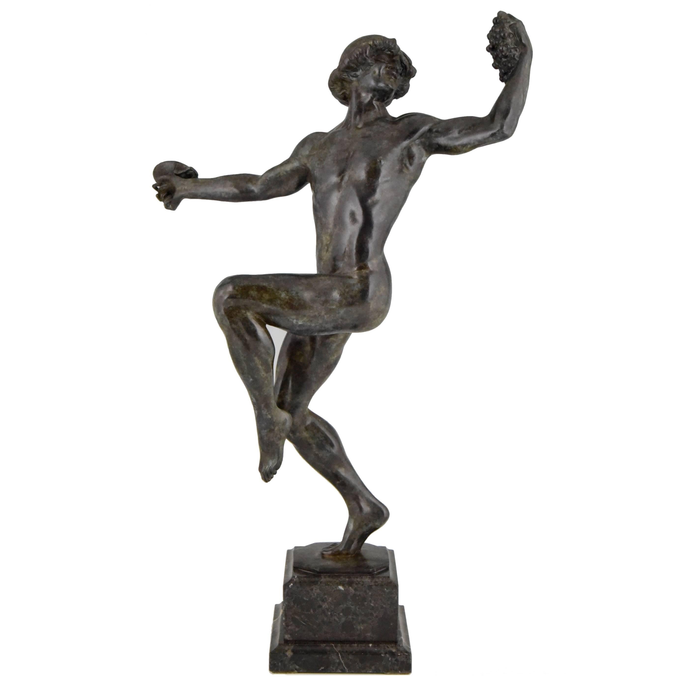 Antique Bronze Male Nude Bacchant by Rudolf Marcuse, Germany, 1900