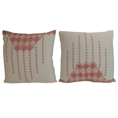 Pair of White and Red Embroidery Greek Isle Decorative Pillows