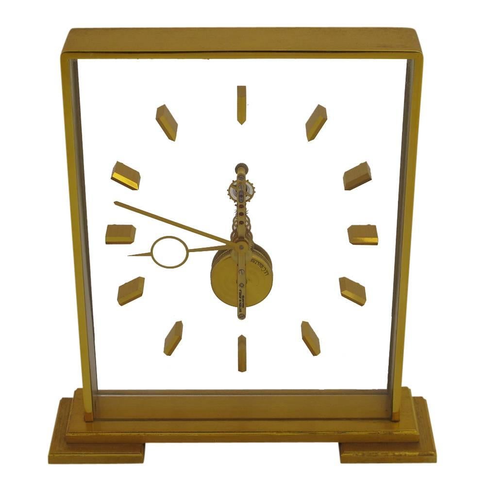 Swiss Jaeger LeCoultre Skeleton Clock Signed Switzerland 1960s