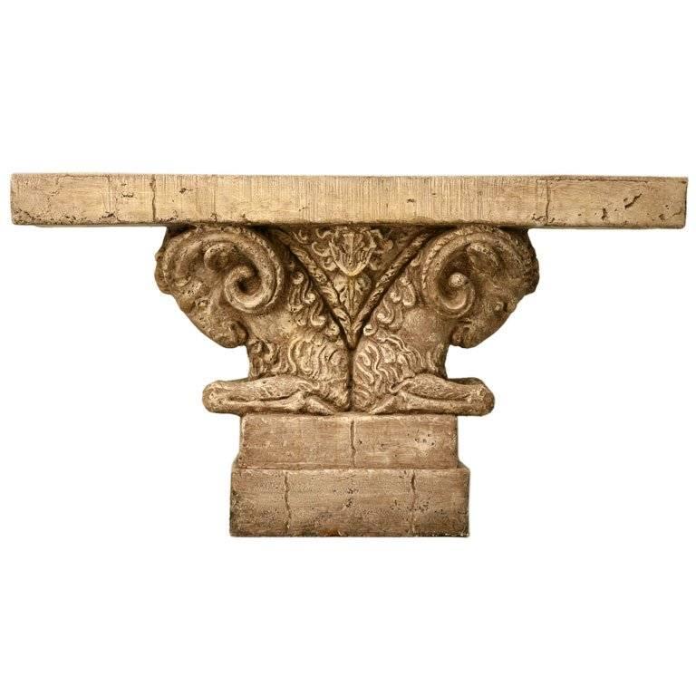 Console Table in Faux Stone "Rams Head"