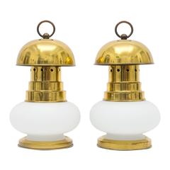Pair of Stilnovo Brass and Glass Lantern Table Lamps 12