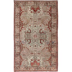 Antique Sevas Turkish Rug in Gray, Taupe, Blush, Rosewood Red and Charcoal 