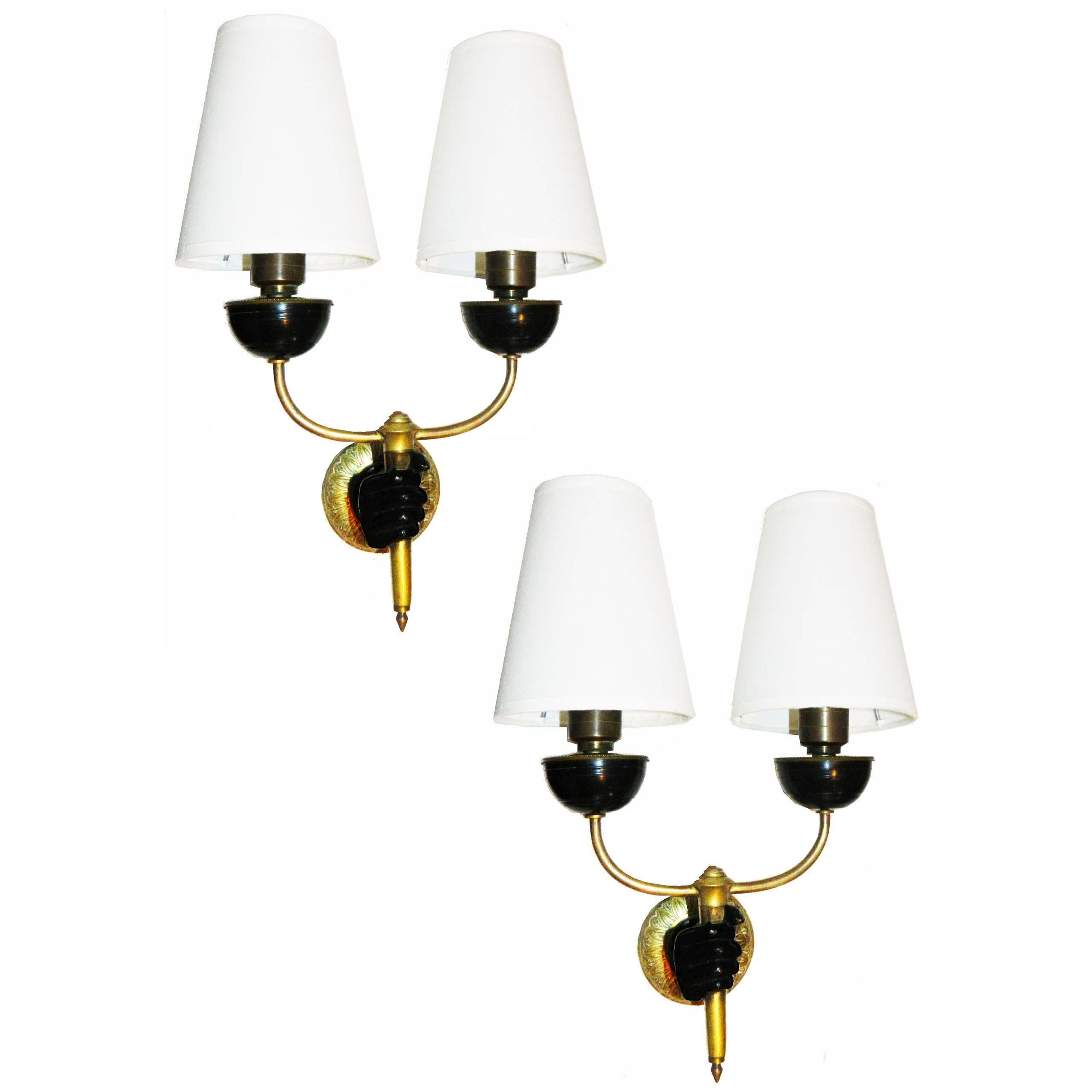 Pair of 1950 French Sconces by Andre Arbus For Sale