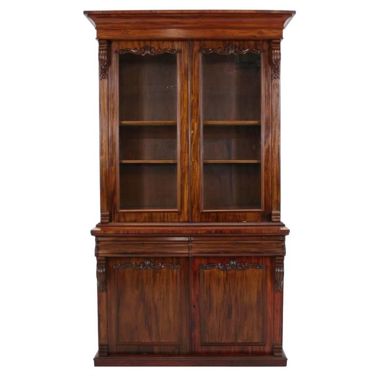 Antique Scottish Victorian Mahogany FourDoor Bookcase or Display