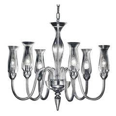 Two Modern Neoclassical Clear Murano Glass Chandeliers with Glass Shades 2