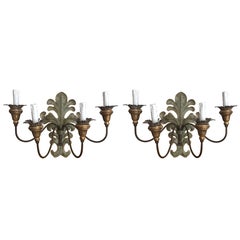Pair of French 4-Arm Wood and Tole Sconces