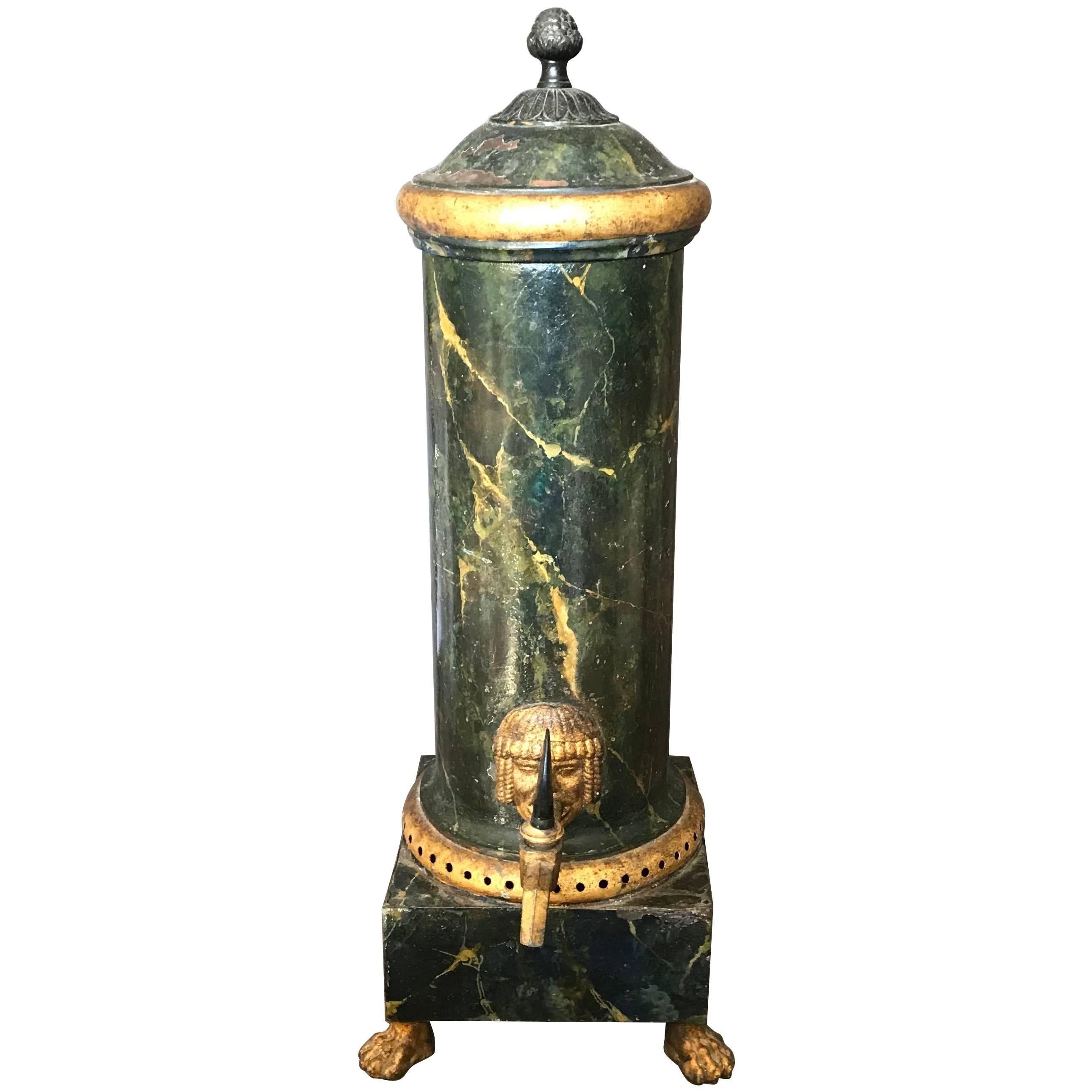 Neoclassical Green and Gilt Faux Marble Samovar Coffee Urn For Sale