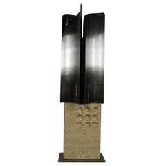 Sculptural Travertine and Stainless Steel 1960s Table Lamp by Reggiani