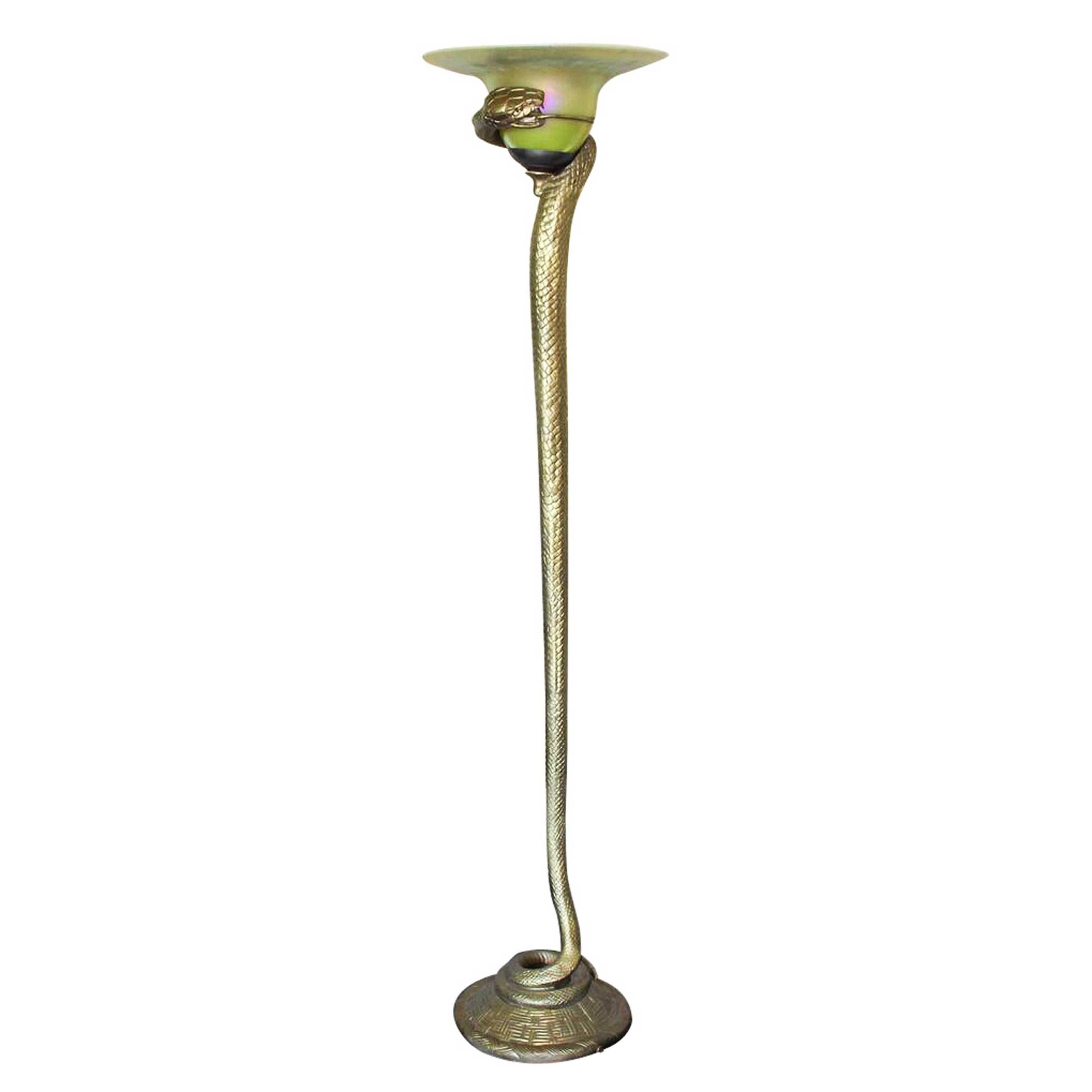 Edgar Brandt Style Bronze Snake Floor Lamp