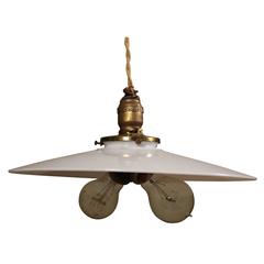 Antique Ceiling Light with Milk Glass Shade and Two Edison Light Bulbs 2
