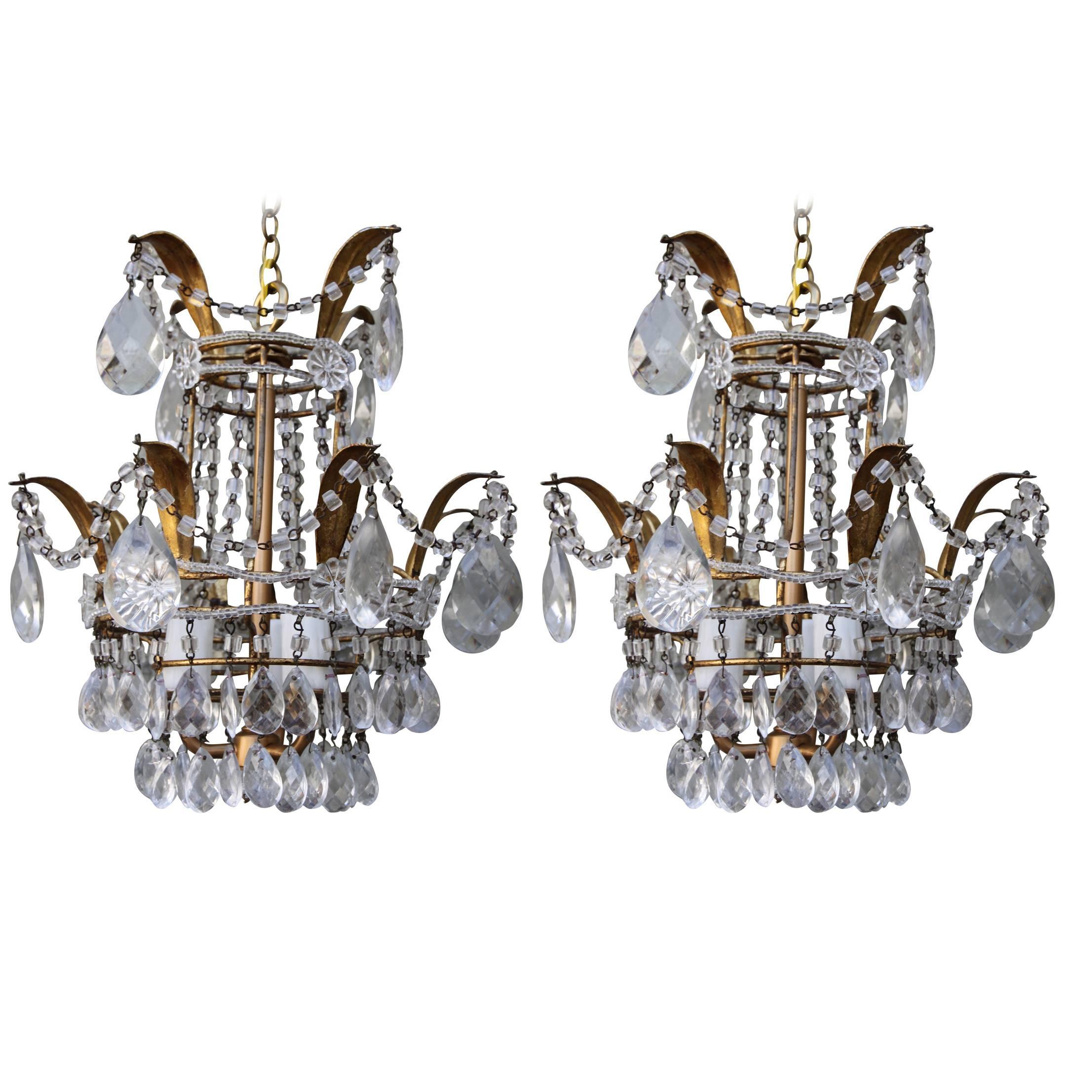 Pair of Italian Macaroni Beaded Chandelier, circa 1930s