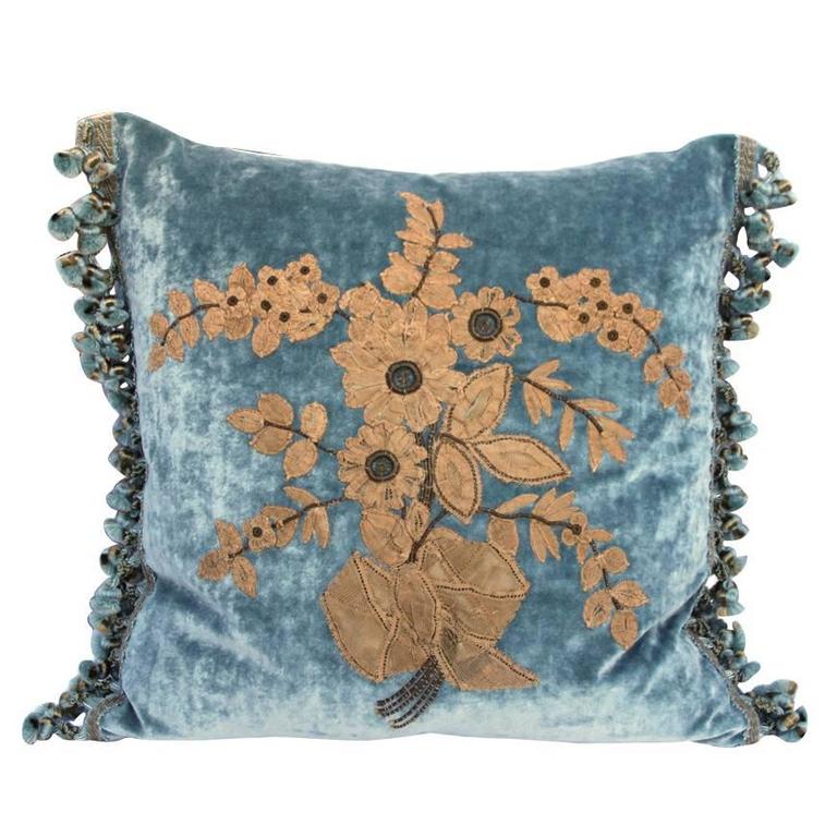 19th Century French Lace Appliqued Pillow For Sale at 1stdibs