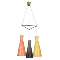 Large Murano Glass & Brass Chandelier, Modernist Design, Stilnovo Style Pendant 10