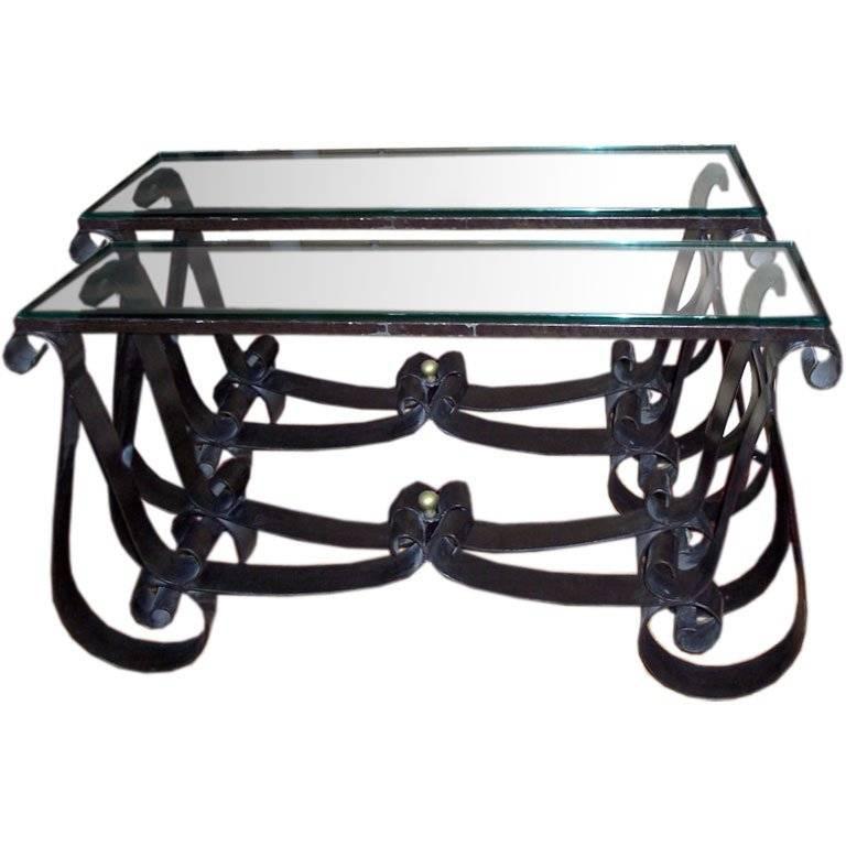 Pair of Moderne Wrought Iron Consoles For Sale