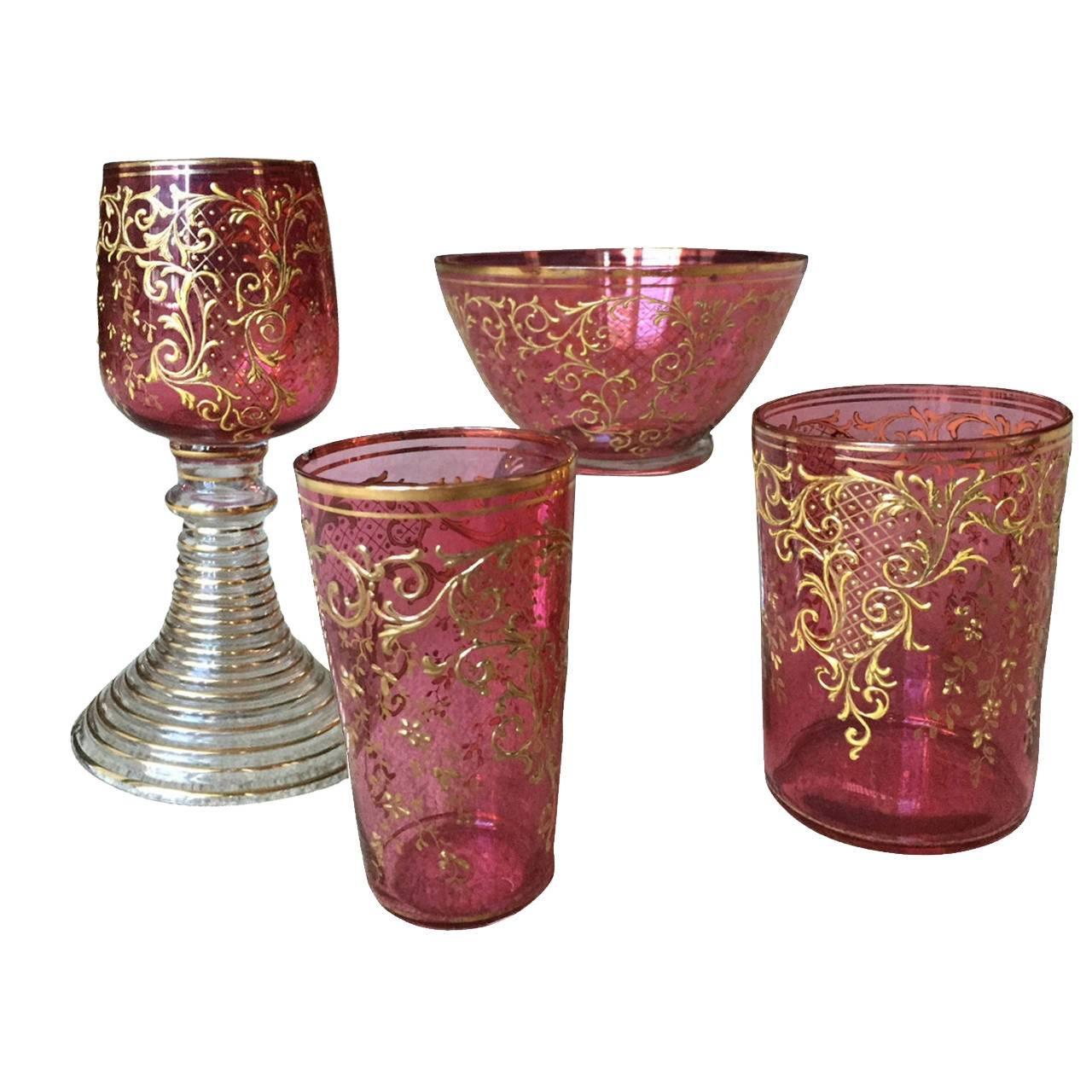Fabulous Moser Glass Suite, circa 1900 For Sale