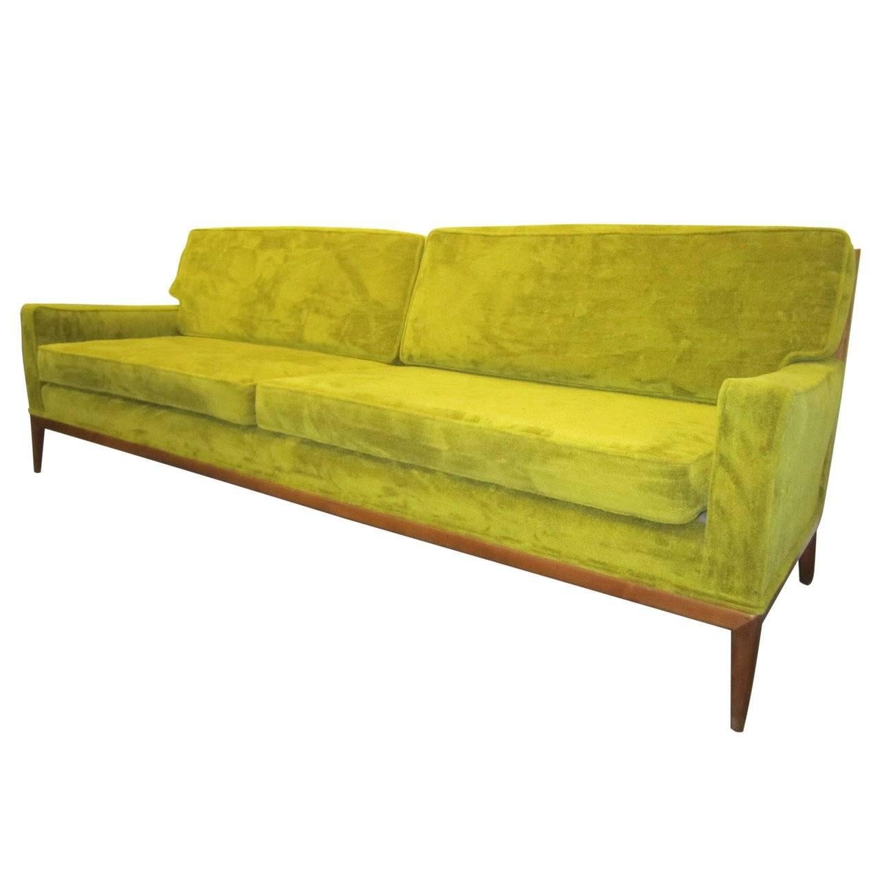 T.H. Robsjohn Gibbings Style Walnut Framed Sofa Mid-Century Modern