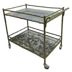 Elegant French Brass Faux Bamboo Bar Cart by Maison Bagues 5