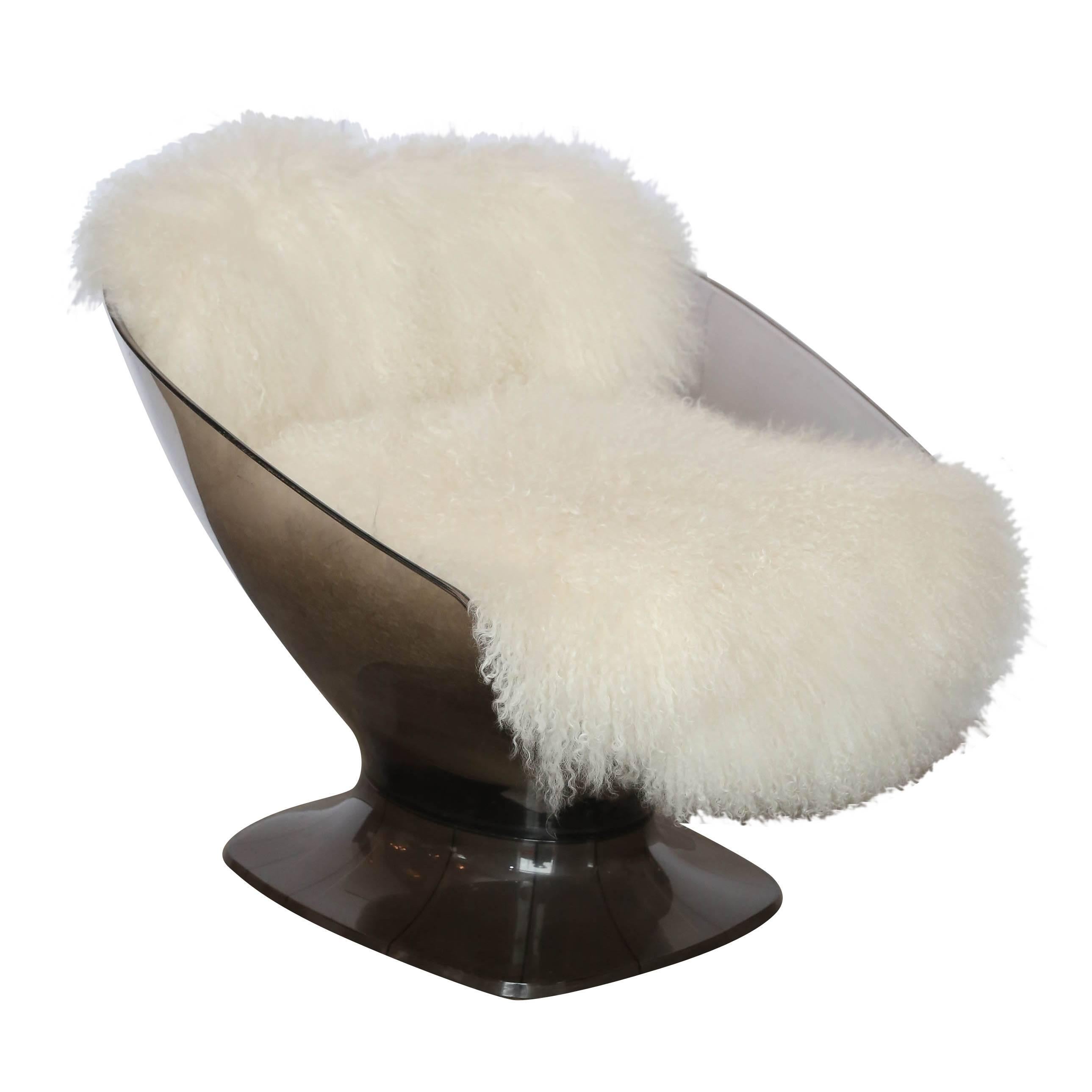 Raphael Lucite and Mongolian Sheepskin Lounge Chair