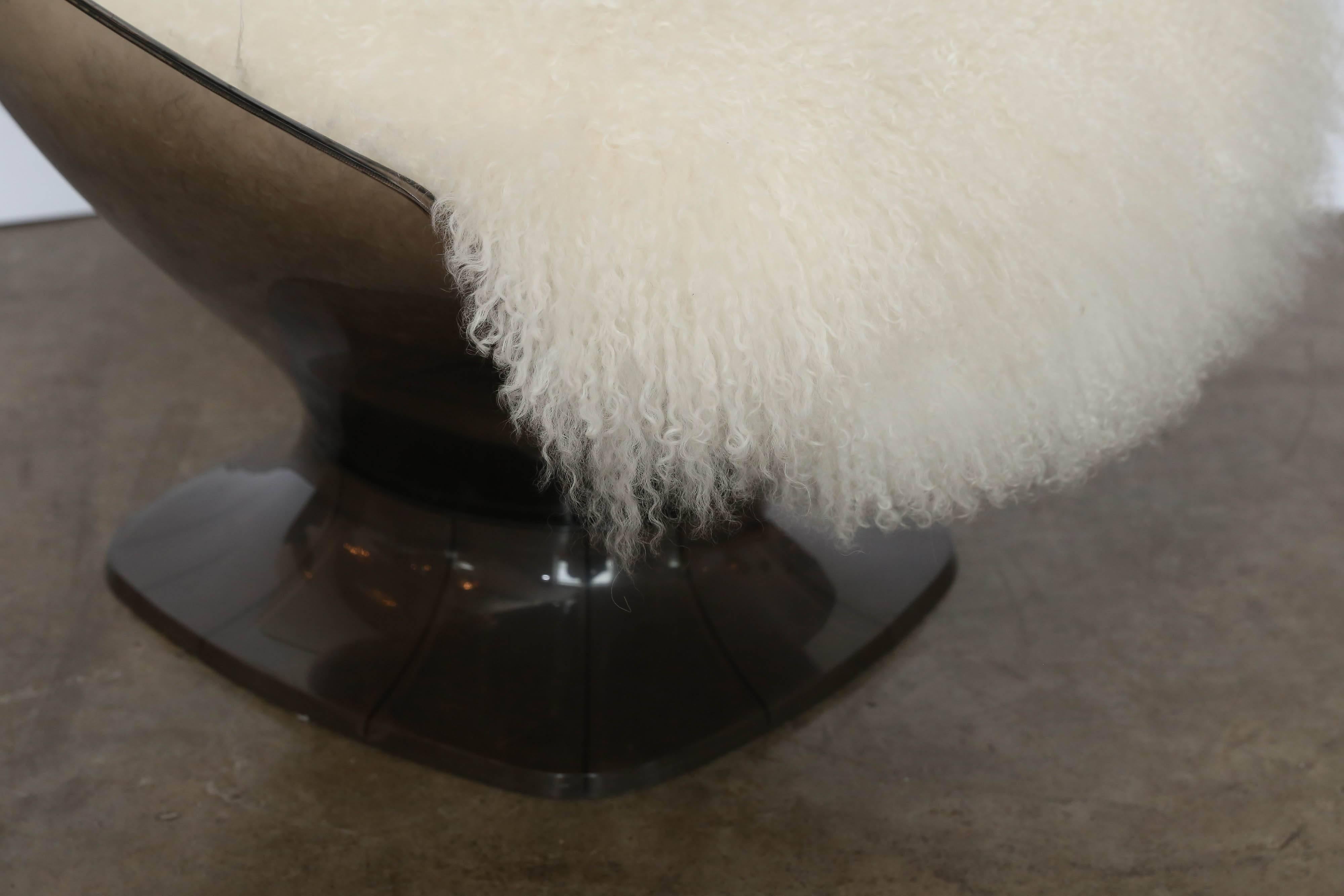 20th Century Raphael Lucite and Mongolian Sheepskin Lounge Chair