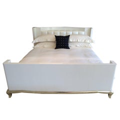 Midcentury Eastern King Bed in Lacquer over Gesso with White Gold Leaf