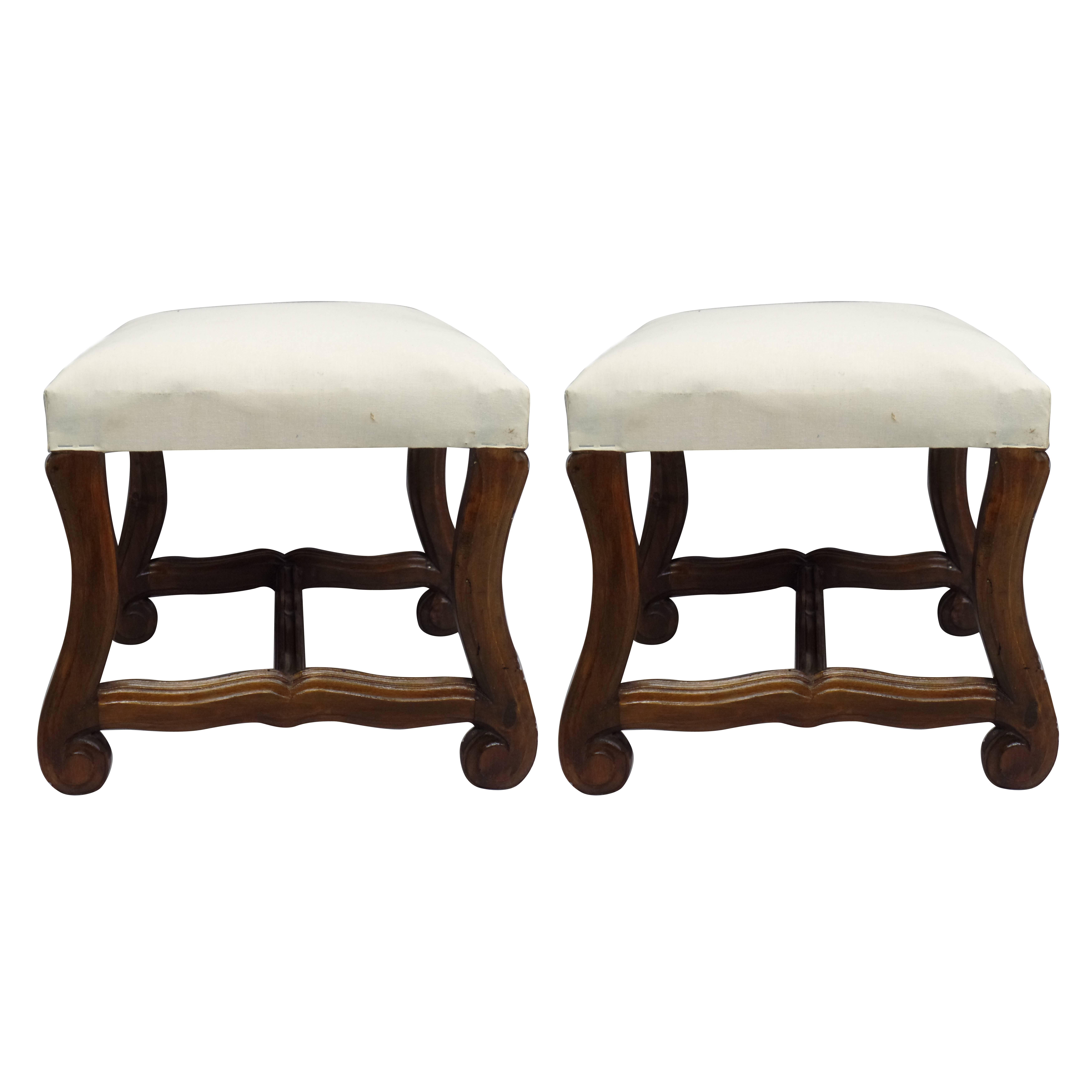 Pair of French 1930s Carved Stools or Benches in the Louis XIV Style