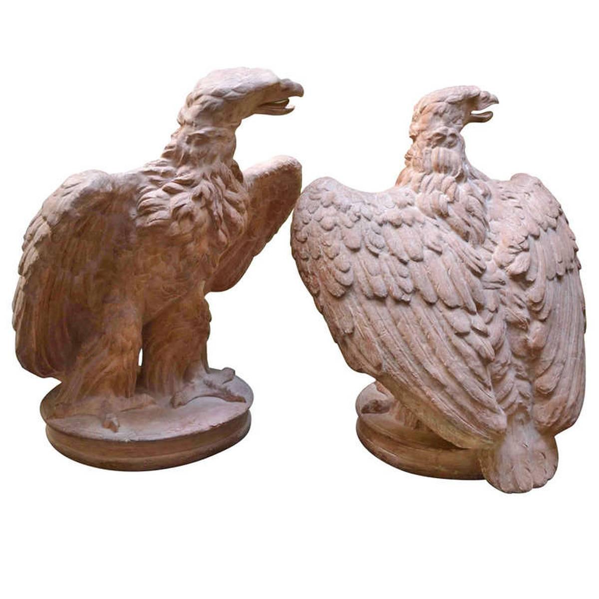 Pair of Terracotta Eagles For Sale